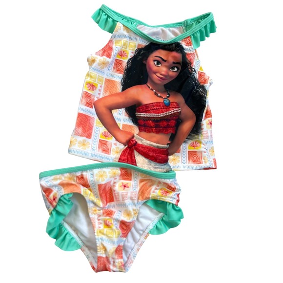 Disney Other - Disney Moana Swimsuit Kids Multicolor Ruffle Tankini Two Piece Set 3T